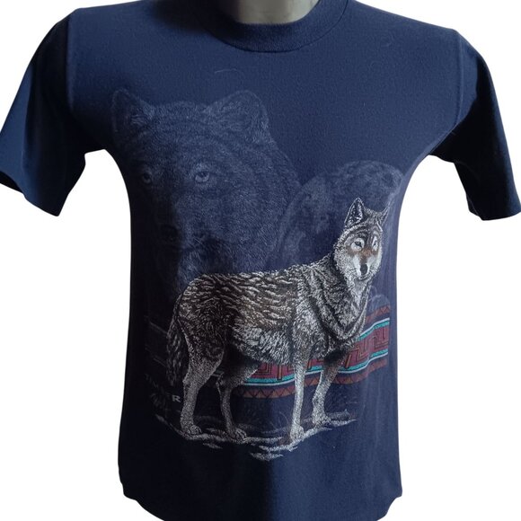 Vintage Mens T-shirt Medium Timber Wolf Animal Biker Jerzees Blue Nature butter - Picture 1 of 7